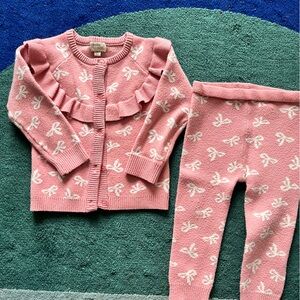 btween Pink Knit Baby Cardigan with White Bow Motif